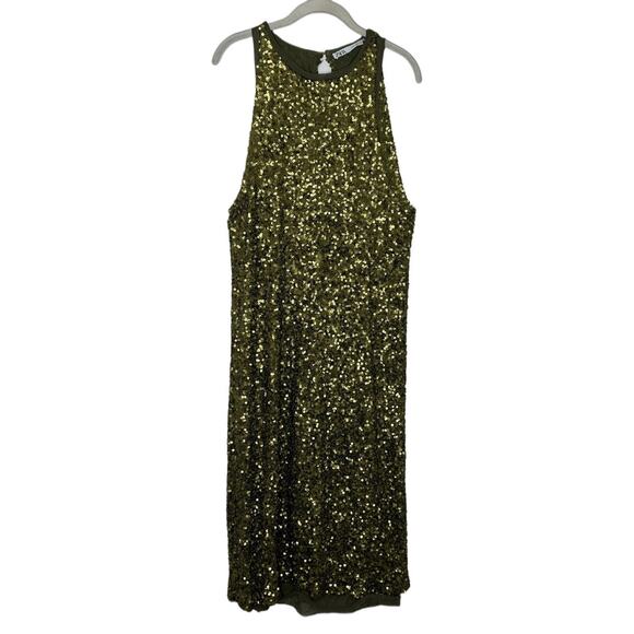 Zara Women’s Olive Green Full Sequin Mesh Sleeveless Midi Maxi Dress Size Small - Picture 1 of 7